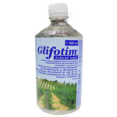 Glifotim 500 ml erbicid total sistemic, post emergent, neselectiv, glifosat (buruieni monocotiledonate si dicotiledonate, anuale si perene)