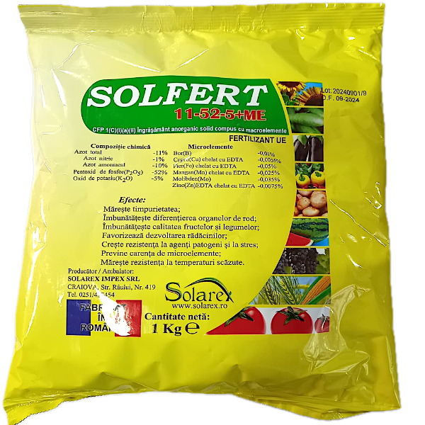 Solfert 11-52-5+ME 1 kg, ingrasamant tip NPK+microelemente, Solarex, mareste timpurietatea