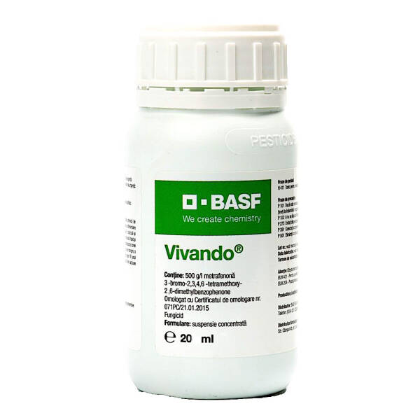 Vivando 20 ml, fungicid sistemic, BASF, fainare (vita de vie), rezistenta ridicata la spalare, sigur pentru albine, interval scurt pana la recoltare, nu afecteaza fermentatia