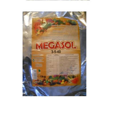 Megasol 3-5-40 1 kg ingrasamant foliar hidrosolubil tip NPK+ microelemente (Fier, Mangan, Zinc, Cupru, Bor pentru ardei, capsuni, cartof, cereale, floarea soarelui, flori, radacinoase, pepeni, pomi fructiferi, porumb, tomate, vita de vie)