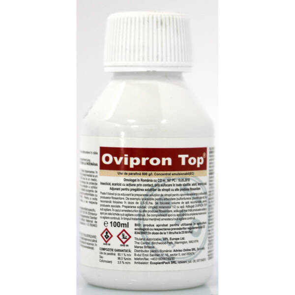 Ovipron Top 100 ml ulei horticol cu efect insecticid acaricid de contact, ulei de parafina, UPL (cais, cires, mar, nectarin, par, piersic, prun, vita de vie)