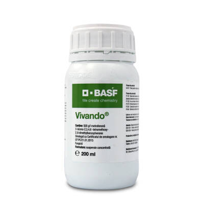 Vivando 200 ml, fungicid sistemic, BASF, fainare (vita de vie), rezistenta ridicata la spalare, sigur pentru albine, interval scurt pana la recoltare, nu afecteaza fermentatia