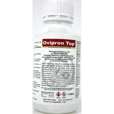 Ovipron Top 500 ml ulei horticol cu efect insecticid acaricid de contact, ulei de parafina, UPL (cais, cires, mar, nectarin, par, piersic, prun, vita de vie)