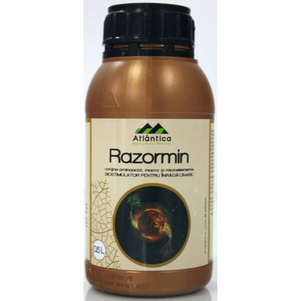 Razormin 0.5 L, biostimulator de inradacinare foliar/irigare, Atlantica, aminoacizi+ Azot+ Fosfor pentru pomi fructiferi, vita de vie, legumicultura, agricultura, culturi hidroponice, pepiniere, plante ornamentale