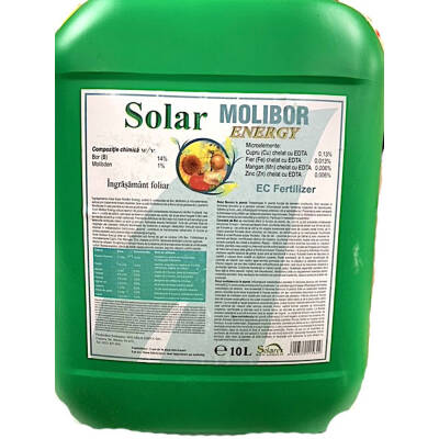 Solar Molibor Energy 10L, ingrasamant foliar pe baza de Bor, Solarex (vita de vie, legume, capsuni, floarea soarelui, porumb, rapita), ajuta la inflorire, fructificare si producerea polenului