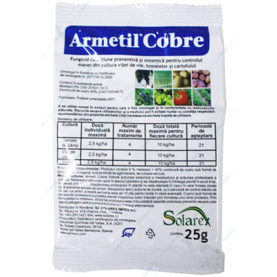 Armetil Cobre 25 gr fungicid sistemic si de contact Solarex (vita de vie, cartof, tomate)