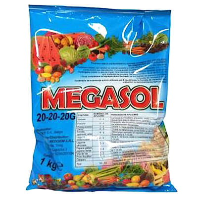 Megasol 20-20-20 1 kg ingrasamant foliar/fertirigare hidrosolubil tip NPK+ microelemente (pomi fructiferi, legume, vita de vie, pepeni, flori)