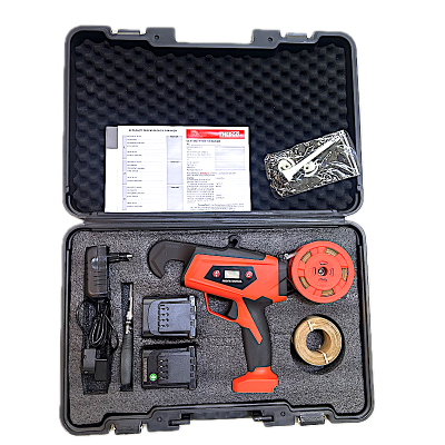 Masina de legat vie cu 2 acumulatori Energo Garden Pro cu fir metalic in hartie, Dmax-25mm, 16,8V, 2x4,0 Ah, kit cu servieta de transport