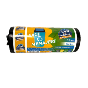 Saci menajeri negri 60 L, 15 buc/rola, produsi in Romania