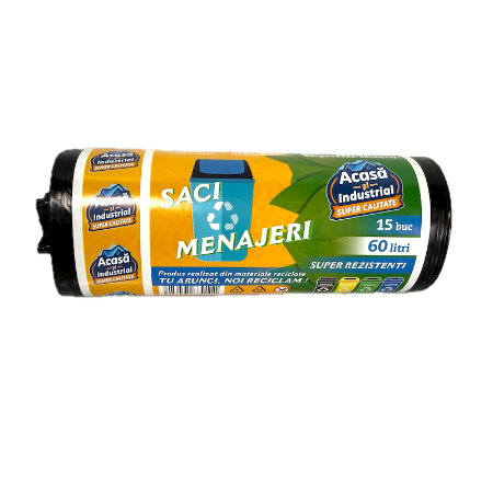 Saci menajeri negri 60 L, 15 buc/rola, produsi in Romania